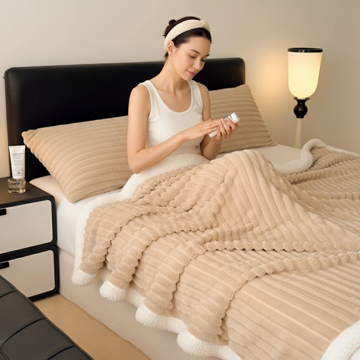 The Cloud-Soft Striped Throw, styled in a room